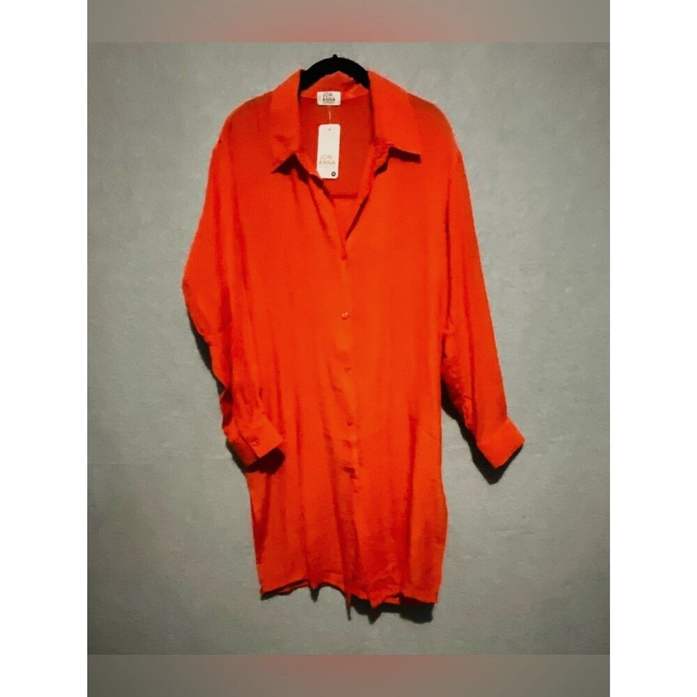 Jon & Anna NWT Orange Button Down Shirt Dress M Tangerine Oversized Tunic